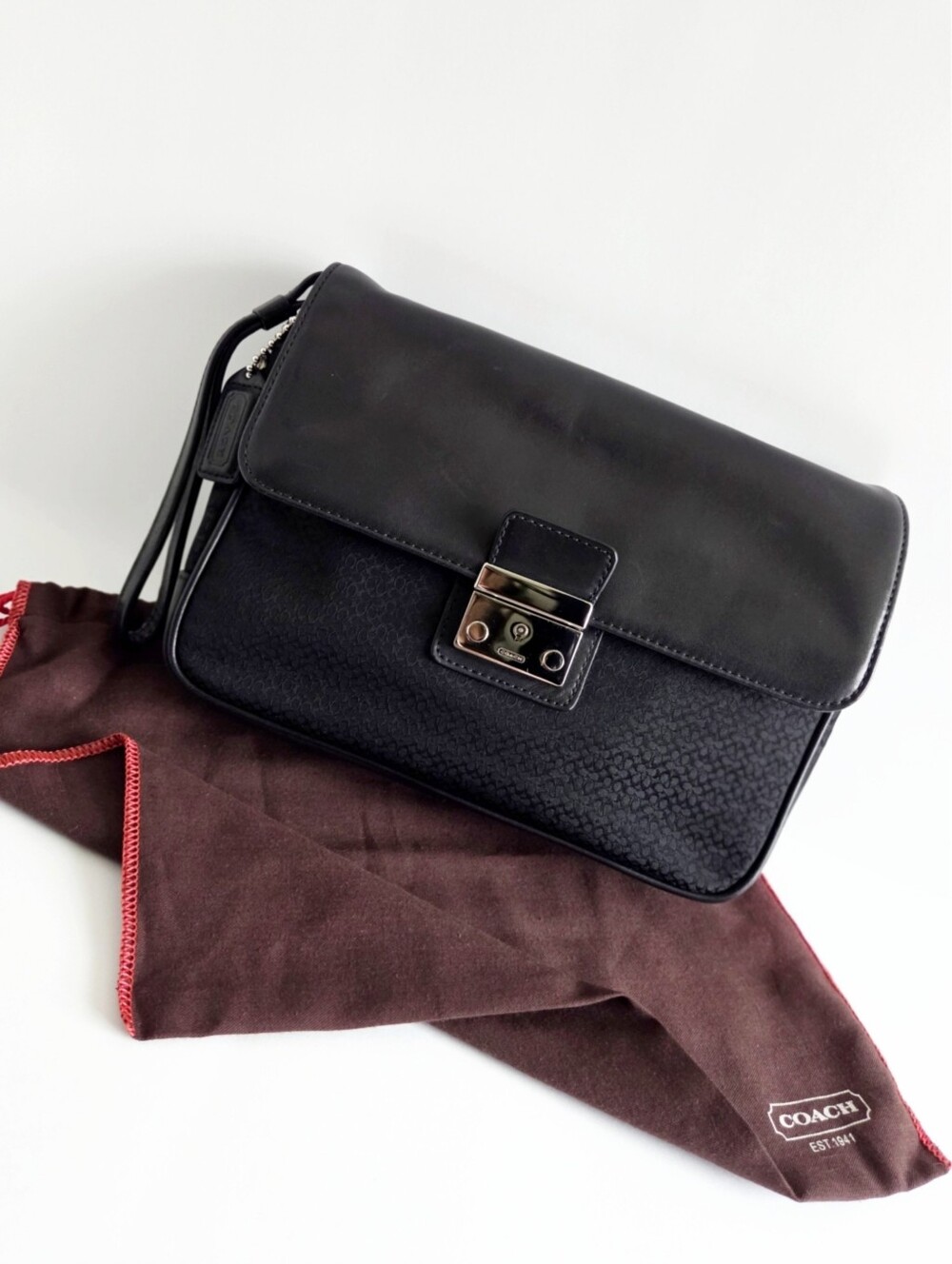 Coach Vintage 5182 Black Logo Clutch, Canvas & Leather W/Nickel Hardware